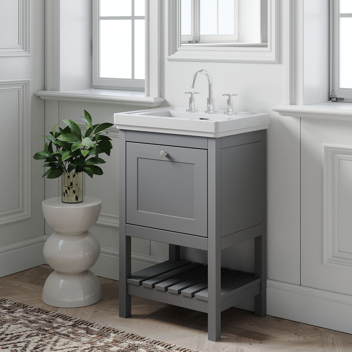 [BFRY223B] Balterley Rye Bathroom Floor Standing 1 Drawer Vanity & 3 Tap Hole Basin, Cool Grey, 531mm - Lifestyle 3