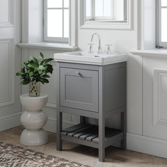 [BFRY223B] Coppenhall Traditional 1 Drawer Floor Standing Vanity Unit with 3 Tap Hole Fireclay Basin, Choice of Size and Finish