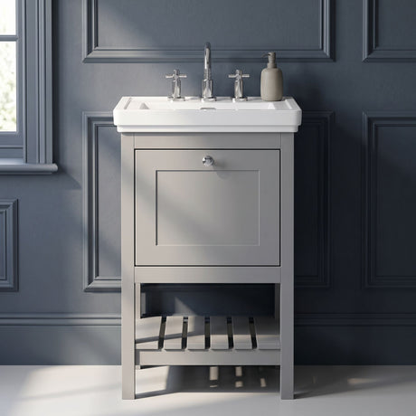 [BFRY223B] Coppenhall Traditional 1 Drawer Floor Standing Vanity Unit with 3 Tap Hole Fireclay Basin, Choice of Size and Finish - Silo