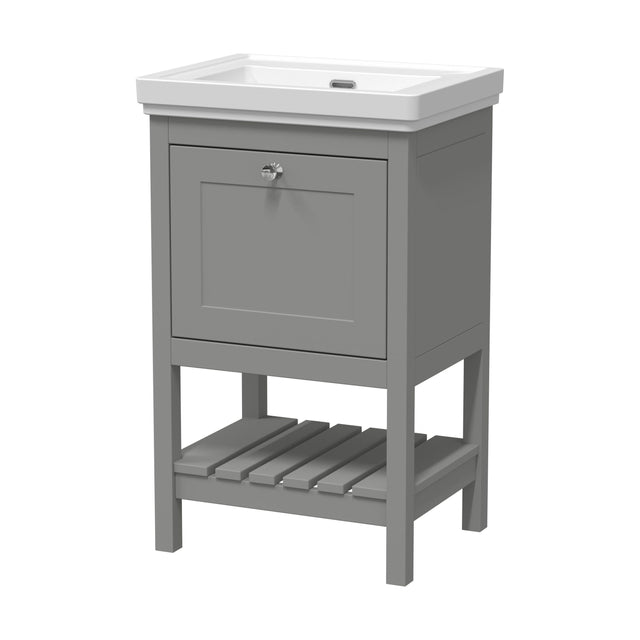 [BFRY223H] Balterley Rye Bathroom Floor Standing 1 Drawer Vanity & 0 Tap Hole Basin, Cool Grey, 531mm - Cutout