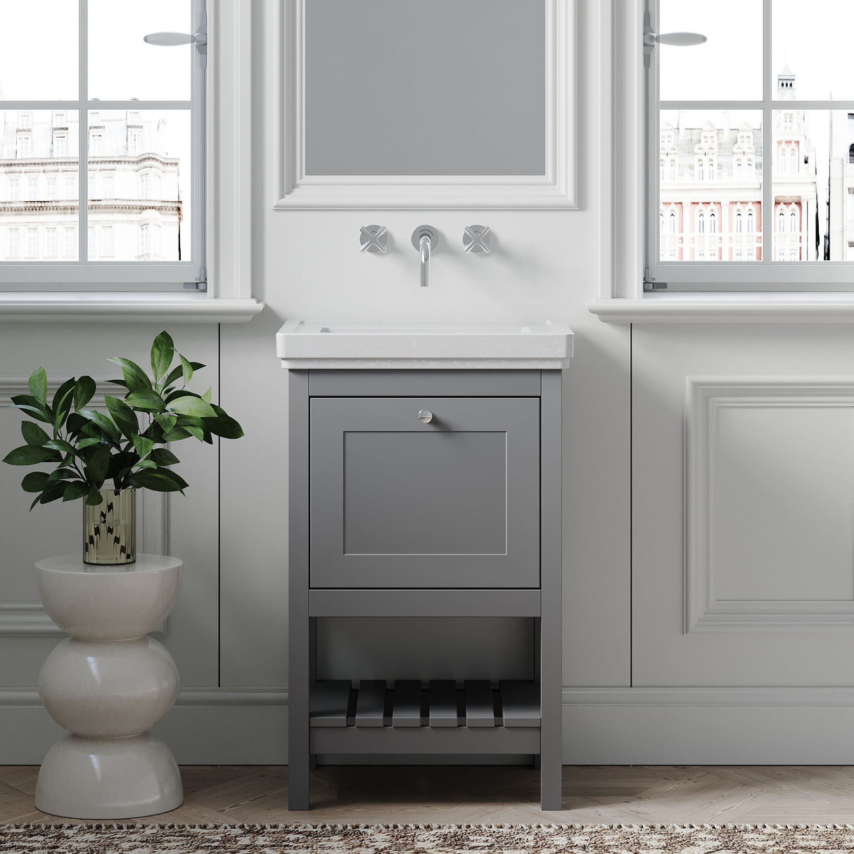 [BFRY223H] Coppenhall Traditional 1 Drawer Floor Standing Vanity Basin Unit with 0 Tap Hole Fireclay Basin, Choice of Size and Colour