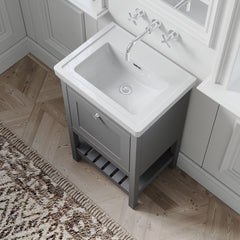 [BFRY223H] Coppenhall Traditional 1 Drawer Floor Standing Vanity Basin Unit with 0 Tap Hole Fireclay Basin, Choice of Size and Colour