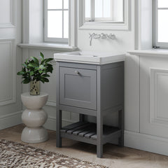 [BFRY223H] Coppenhall Traditional 1 Drawer Floor Standing Vanity Basin Unit with 0 Tap Hole Fireclay Basin, Choice of Size and Colour