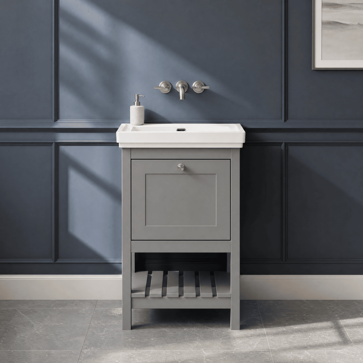 [BFRY223H] Coppenhall Traditional 1 Drawer Floor Standing Vanity Basin Unit with 0 Tap Hole Fireclay Basin, Choice of Size and Colour - Silo