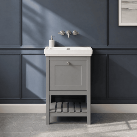 [BFRY223H] Coppenhall Traditional 1 Drawer Floor Standing Vanity Basin Unit with 0 Tap Hole Fireclay Basin, Choice of Size and Colour - Silo