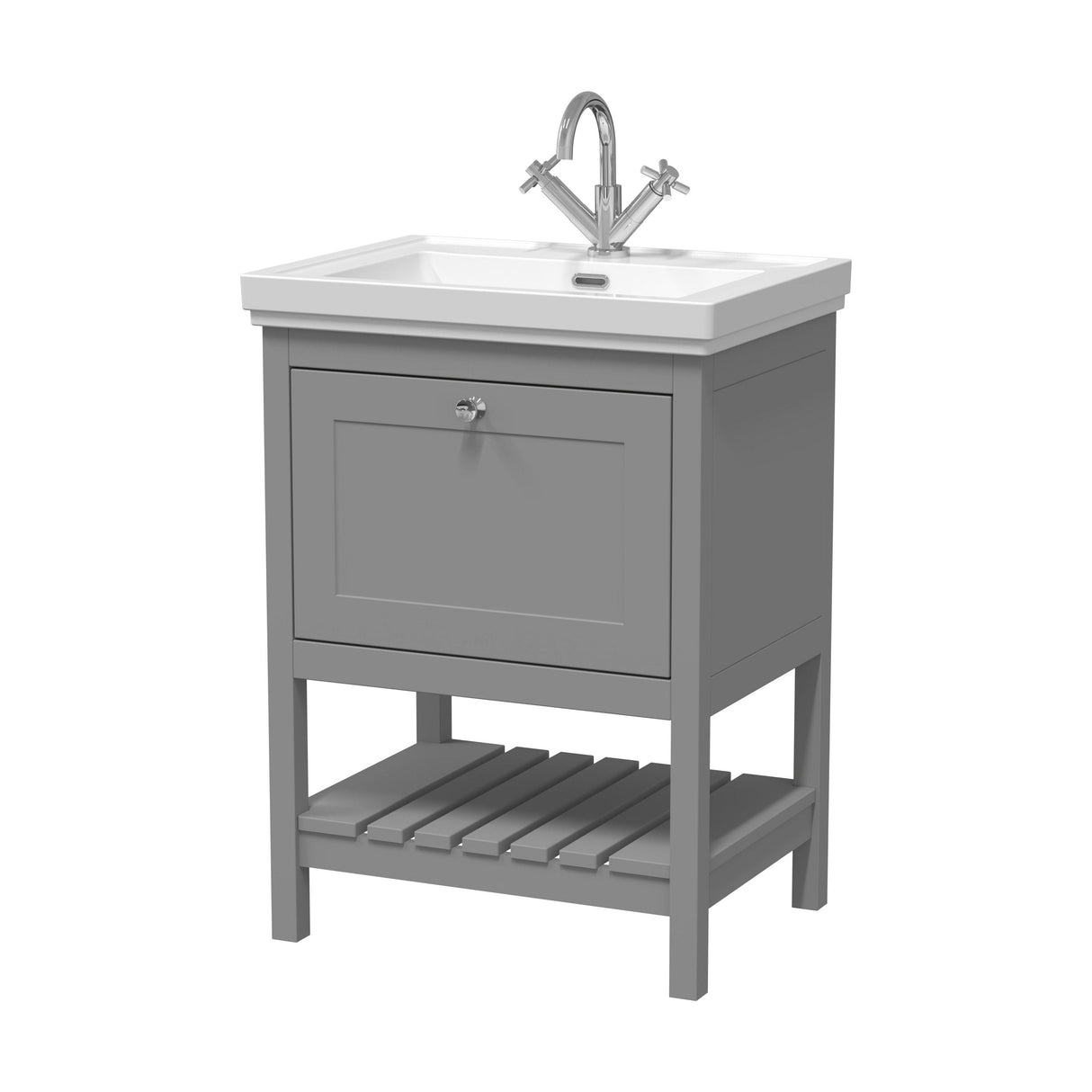 [BFRY225A] Coppenhall Traditional 1 Drawer Floor Standing Vanity Unit with Basin, Choice of Size and Colour - Cutout