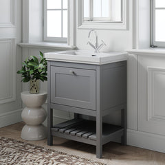 [BFRY225A] Balterley Rye Bathroom Floor Standing 1 Drawer Vanity & 1 Tap Hole Basin, Cool Grey, 630mm - Lifestyle 3