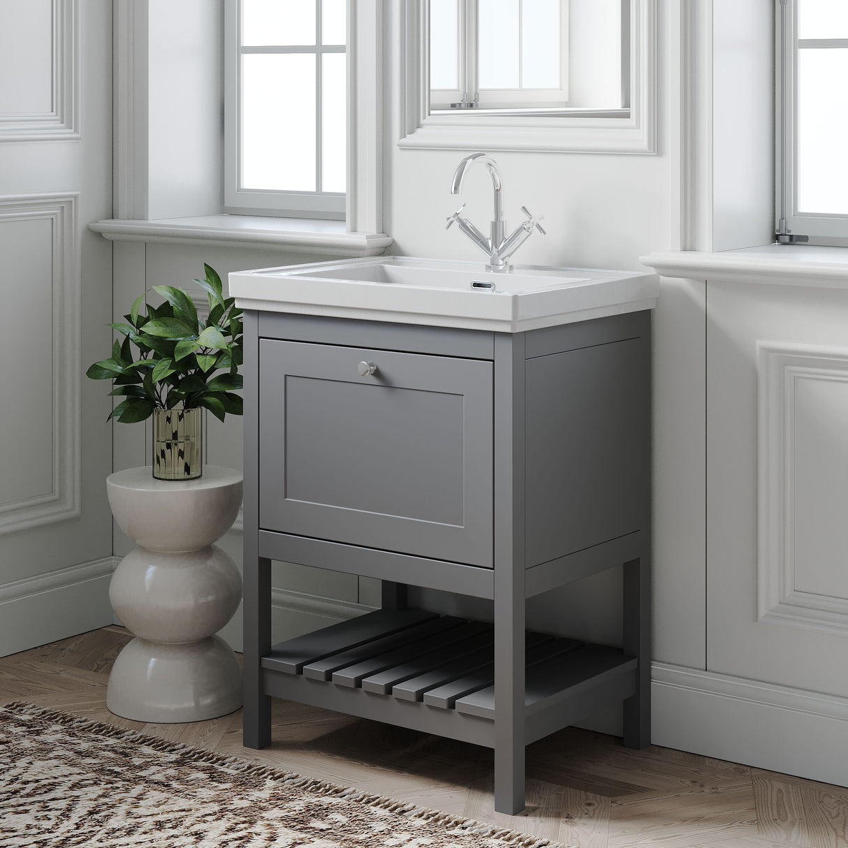 [BFRY225A] Coppenhall Traditional 1 Drawer Floor Standing Vanity Unit with Basin, Choice of Size and Colour