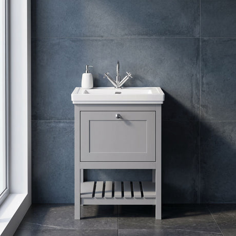 [BFRY225A] Coppenhall Traditional 1 Drawer Floor Standing Vanity Unit with Basin, Choice of Size and Colour - Silo