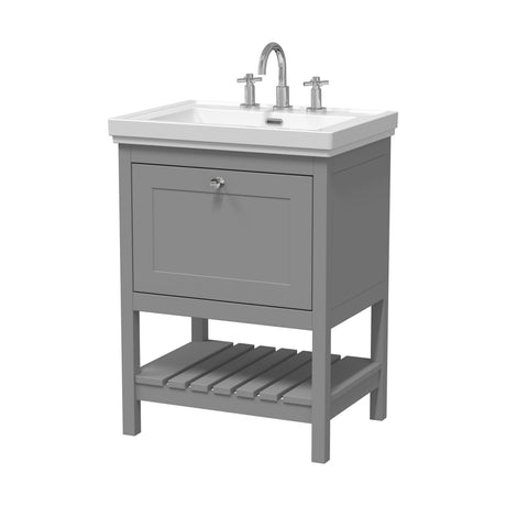 [BFRY225B] Balterley Rye Bathroom Floor Standing 1 Drawer Vanity & 3 Tap Hole Basin, Cool Grey, 630mm - Cutout