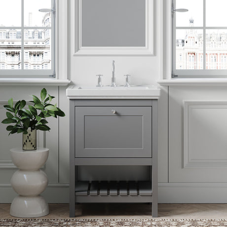 [BFRY225B] Balterley Rye Bathroom Floor Standing 1 Drawer Vanity & 3 Tap Hole Basin, Cool Grey, 630mm - Lifestyle 1