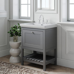[BFRY225B] Balterley Rye Bathroom Floor Standing 1 Drawer Vanity & 3 Tap Hole Basin, Cool Grey, 630mm - Lifestyle 3