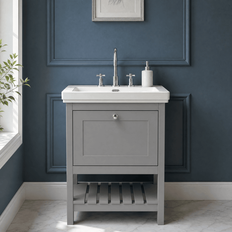 [BFRY225B] Coppenhall Traditional 1 Drawer Floor Standing Vanity Unit with 3 Tap Hole Fireclay Basin, Choice of Size and Finish - Silo