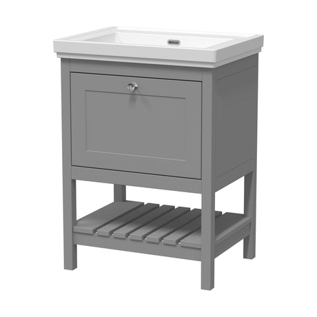 [BFRY225H] Balterley Rye Bathroom Floor Standing 1 Drawer Vanity & 0 Tap Hole Basin, Cool Grey, 630mm - Cutout