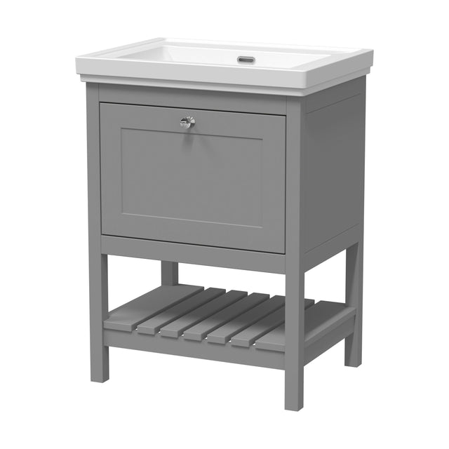 [BFRY225H] Balterley Rye Bathroom Floor Standing 1 Drawer Vanity & 0 Tap Hole Basin, Cool Grey, 630mm - Cutout