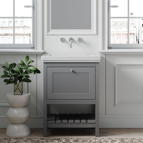 [BFRY225H] Balterley Rye Bathroom Floor Standing 1 Drawer Vanity & 0 Tap Hole Basin, Cool Grey, 630mm - Lifestyle 1