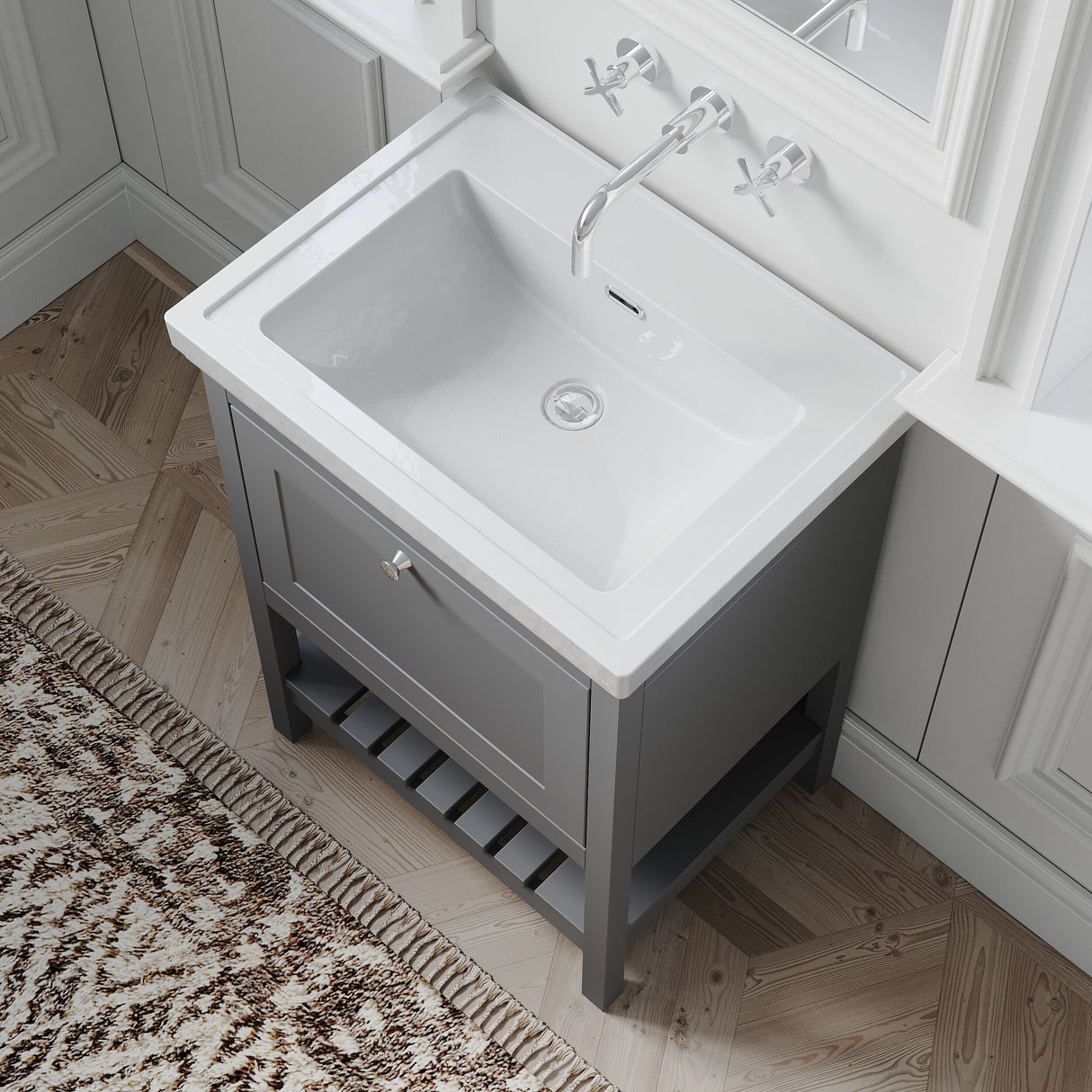 [BFRY225H] Balterley Rye Bathroom Floor Standing 1 Drawer Vanity & 0 Tap Hole Basin, Cool Grey, 630mm - Lifestyle 2