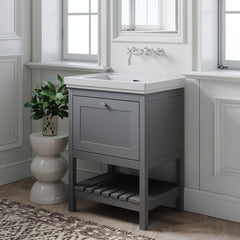 [BFRY225H] Coppenhall Traditional 1 Drawer Floor Standing Vanity Basin Unit with 0 Tap Hole Fireclay Basin, Choice of Size and Colour