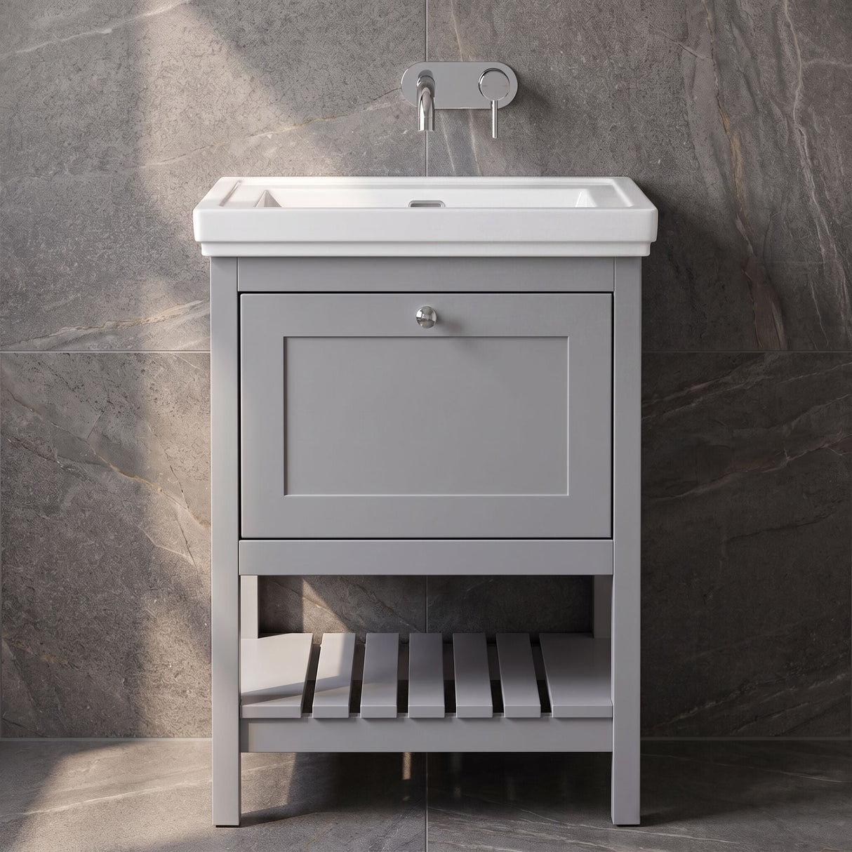 [BFRY225H] Coppenhall Traditional 1 Drawer Floor Standing Vanity Basin Unit with 0 Tap Hole Fireclay Basin, Choice of Size and Colour - Silo