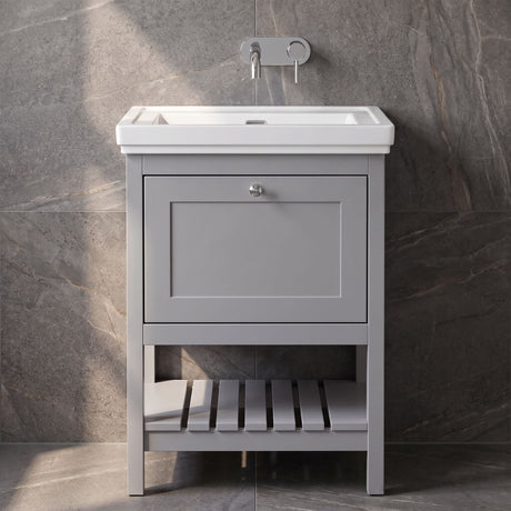 [BFRY225H] Coppenhall Traditional 1 Drawer Floor Standing Vanity Basin Unit with 0 Tap Hole Fireclay Basin, Choice of Size and Colour - Silo