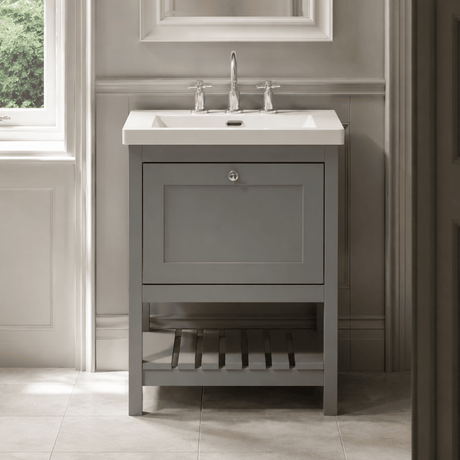 [BFRY225M] Coppenhall Contemporary 1 Drawer Floor Standing Vanity Unit with Fireclay Basin - Choice of Size and Colour - Silo