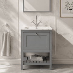 [BFRY225Q] Coppenhall Contemporary 1 Drawer Floor Standing Vanity Unit with Stone Basin - Choice of Size and Colour - Silo