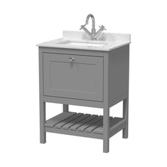 [BFRY225WS1] Balterley Rye Bathroom Floor Standing 1 Drawer Vanity & Single Bowl 1 Tap Hole Marble Top, Cool Grey/White, 620mm - Cutout