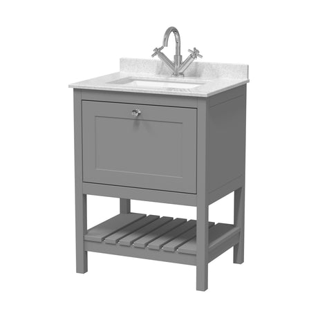 [BFRY225WS1] Balterley Rye Bathroom Floor Standing 1 Drawer Vanity & Single Bowl 1 Tap Hole Marble Top, Cool Grey/White, 620mm - Cutout