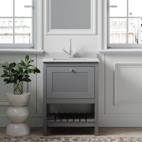 [BFRY225WS1] Balterley Rye Bathroom Floor Standing 1 Drawer Vanity & Single Bowl 1 Tap Hole Marble Top, Cool Grey/White, 620mm - Lifestyle 1