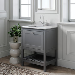 [BFRY225WS1] Balterley Rye Bathroom Floor Standing 1 Drawer Vanity & Single Bowl 1 Tap Hole Marble Top, Cool Grey/White, 620mm - Lifestyle 3