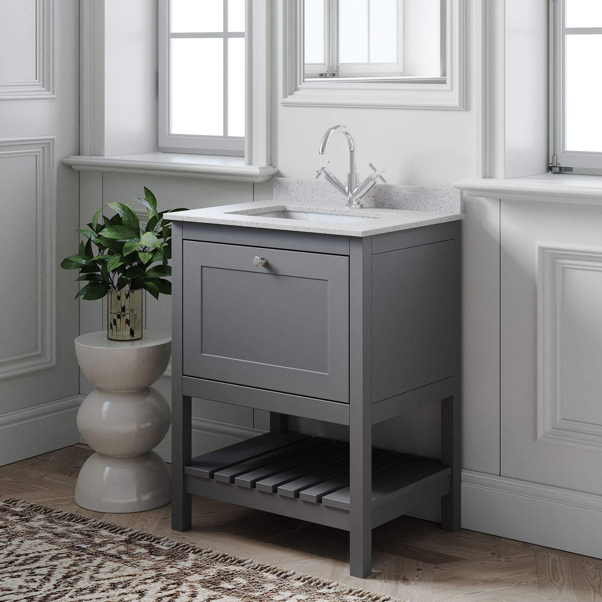 [BFRY225WS1] Coppenhall Traditional 1 Drawer Floor Standing Vanity Unit with Marble Worktop, Choice of Size and Finish