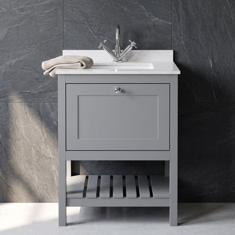 [BFRY225WS1] Coppenhall Traditional 1 Drawer Floor Standing Vanity Unit with Marble Worktop, Choice of Size and Finish - Silo