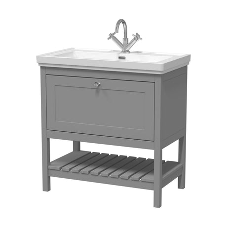 [BFRY227A] Balterley Rye Bathroom Floor Standing 1 Drawer Vanity & 1 Tap Hole Basin, Cool Grey, 830mm - Cutout