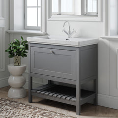 [BFRY227A] Coppenhall Traditional 1 Drawer Floor Standing Vanity Unit with Basin, Choice of Size and Colour