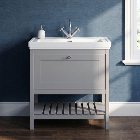 [BFRY227A] Coppenhall Traditional 1 Drawer Floor Standing Vanity Unit with Basin, Choice of Size and Colour - Silo