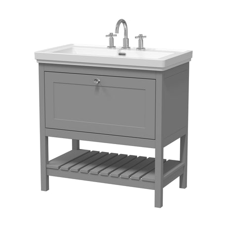 [BFRY227B] Balterley Rye Bathroom Floor Standing 1 Drawer Vanity & 3 Tap Hole Basin, Cool Grey, 830mm - Cutout
