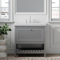[BFRY227B] Balterley Rye Bathroom Floor Standing 1 Drawer Vanity & 3 Tap Hole Basin, Cool Grey, 830mm - Lifestyle 1