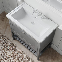 [BFRY227B] Coppenhall Traditional 1 Drawer Floor Standing Vanity Unit with 3 Tap Hole Fireclay Basin, Choice of Size and Finish
