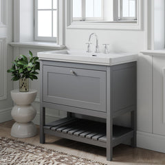 [BFRY227B] Coppenhall Traditional 1 Drawer Floor Standing Vanity Unit with 3 Tap Hole Fireclay Basin, Choice of Size and Finish