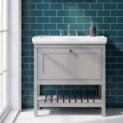 [BFRY227B] Coppenhall Traditional 1 Drawer Floor Standing Vanity Unit with 3 Tap Hole Fireclay Basin, Choice of Size and Finish - Silo