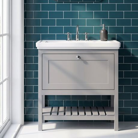 [BFRY227B] Coppenhall Traditional 1 Drawer Floor Standing Vanity Unit with 3 Tap Hole Fireclay Basin, Choice of Size and Finish - Silo