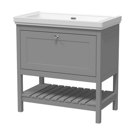 [BFRY227H] Coppenhall Traditional 1 Drawer Floor Standing Vanity Basin Unit with 0 Tap Hole Fireclay Basin, Choice of Size and Colour - Cutout