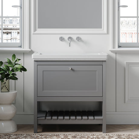 [BFRY227H] Balterley Rye Bathroom Floor Standing 1 Drawer Vanity & 0 Tap Hole Basin, Cool Grey, 830mm - Lifestyle 1