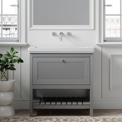 [BFRY227H] Coppenhall Traditional 1 Drawer Floor Standing Vanity Basin Unit with 0 Tap Hole Fireclay Basin, Choice of Size and Colour