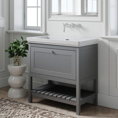 [BFRY227H] Balterley Rye Bathroom Floor Standing 1 Drawer Vanity & 0 Tap Hole Basin, Cool Grey, 830mm - Lifestyle 3
