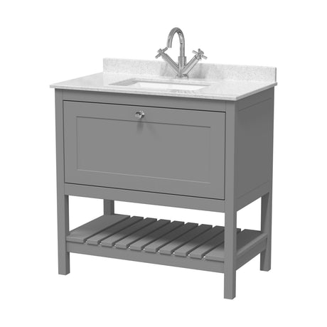 [BFRY227WS1] Balterley Rye Bathroom Floor Standing 1 Drawer Vanity & Single Bowl 1 Tap Hole Marble Top, Cool Grey/White, 820mm - Cutout