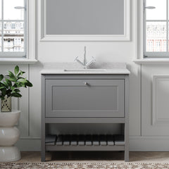 [BFRY227WS1] Balterley Rye Bathroom Floor Standing 1 Drawer Vanity & Single Bowl 1 Tap Hole Marble Top, Cool Grey/White, 820mm - Lifestyle 1