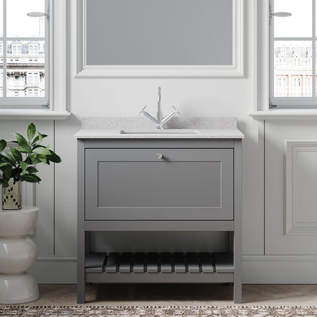 [BFRY227WS1] Balterley Rye Bathroom Floor Standing 1 Drawer Vanity & Single Bowl 1 Tap Hole Marble Top, Cool Grey/White, 820mm - Lifestyle 1