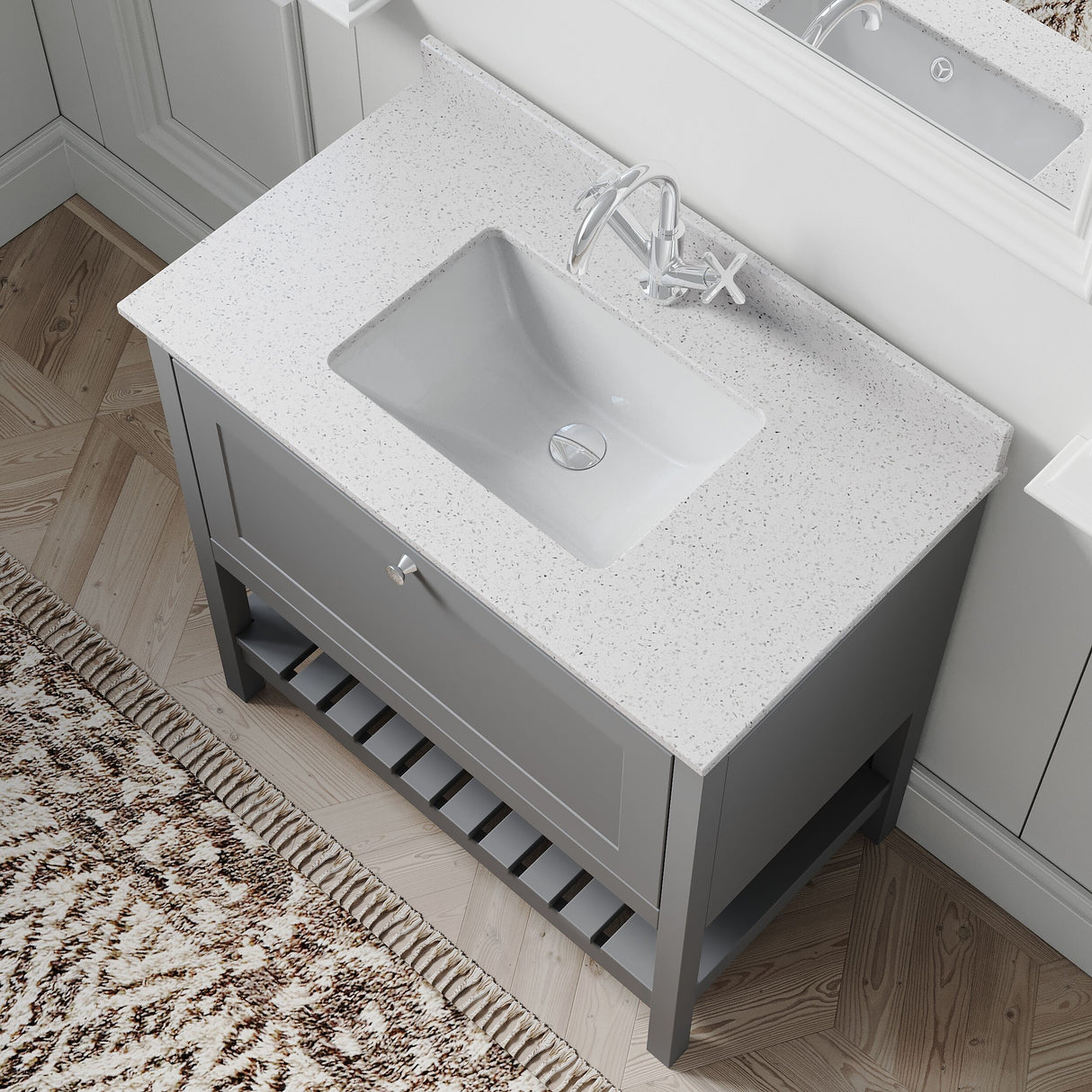 [BFRY227WS1] Coppenhall Traditional 1 Drawer Floor Standing Vanity Unit with Marble Worktop, Choice of Size and Finish