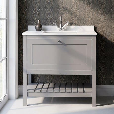 [BFRY227WS1] Coppenhall Traditional 1 Drawer Floor Standing Vanity Unit with Marble Worktop, Choice of Size and Finish - Silo